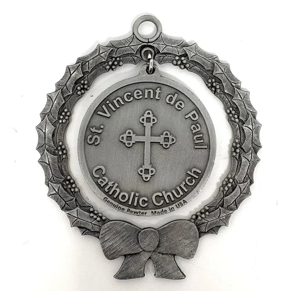 VTG Lot St. Vincent de Paul Catholic Church Pewter 5 Christmas Ornaments 2.5